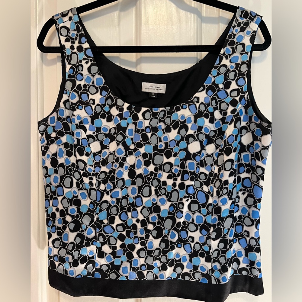 Tahari TSL Silk Polkadot Sleeveless Top
